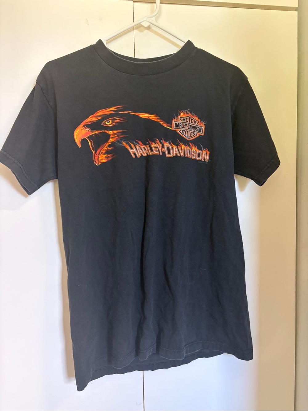 Harley-Davidson Men’s Black T-Shirt with Orange Eagle Graphic